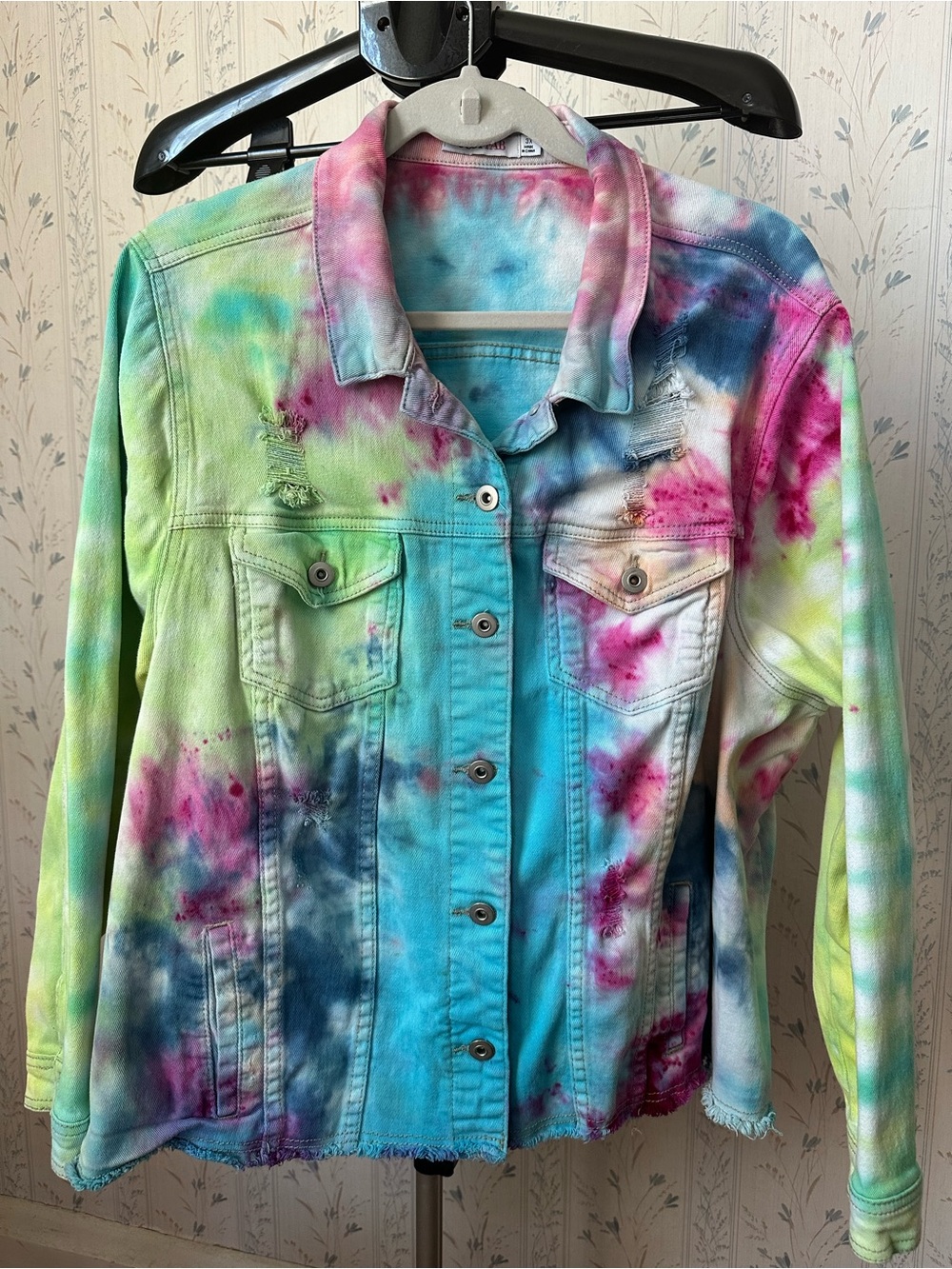 JustFab Pastel Tie-Dye Denim Jacket